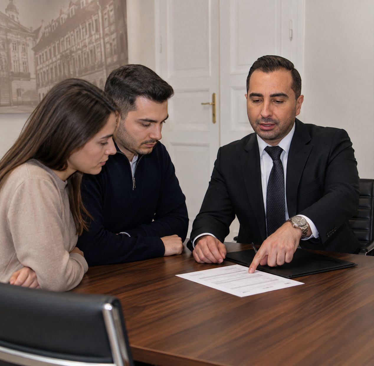 Orkun Aktuna berät ein Paar zur Finanzierung in Wien
